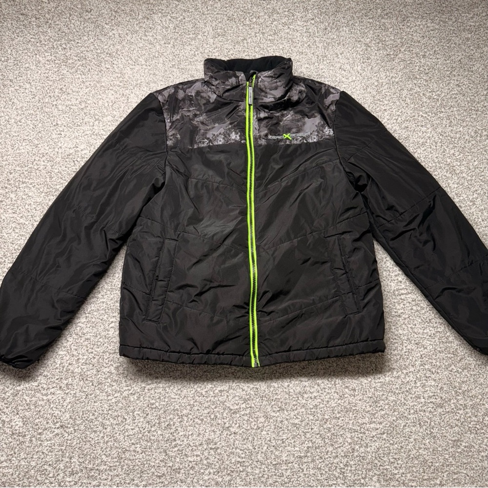 Kids Boys ZeroXposur Gray Black Camo Neon Green Puffer Jacket Size XXL (18/20)